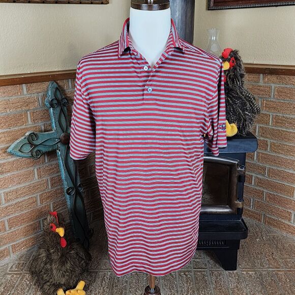 FootJoy FJ Polo Men's M Red Striped Shirt Golf Lightweight Stretch Logo SZ M - Picture 2 of 7